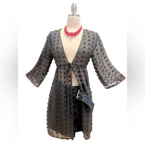 MAURICES -Sheer charcoal, gray Tie-Front Cardigan